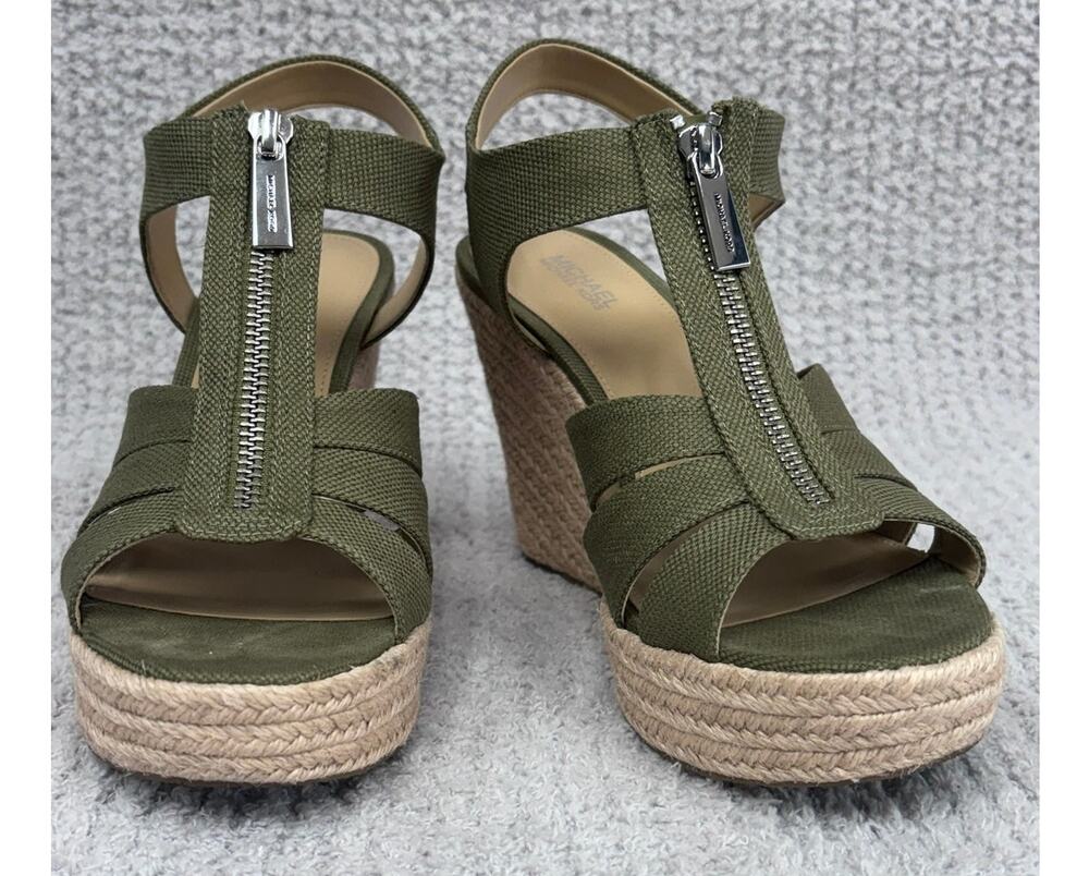 Michael Kors Green Berkley Espadrille Wedge Sandal Size 7M #77722